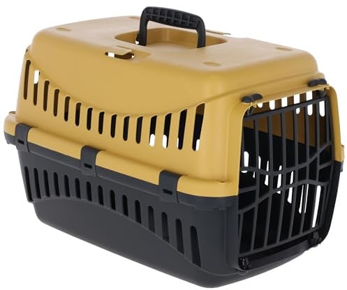 Kerbl Pet Transportbox Expedion, Transportmöglichkeit für Katzen/Hunde/Kleintiere, Kunststoff, Honey|Schwarz, 45x30x30 cm