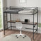 FurnitureR Hochbett 90x200 cm Metall mit Schreibtisch, Metall Bettrahmen mit Ladestation (2 AC Steckdosen 2 USB Ports), LED-Beleuchtung (16 Farben, 4 Modi)，Absturzsicherung & Lattenrost
