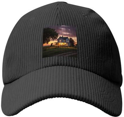 Beige Fashion Baseball Cap Hut Männer Frauen Cord Iowa Bauernhaus bei Dämmerung Muster