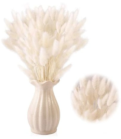 150 Stück Pampasgras Klein, 43CM Weiß Getrocknetes Pampasgras, Natürlich Blumensträuße, Hasenschwanzgras Getrocknet Deko für Schlafzimmer, Indoor, Hochzeit, Home Decoration