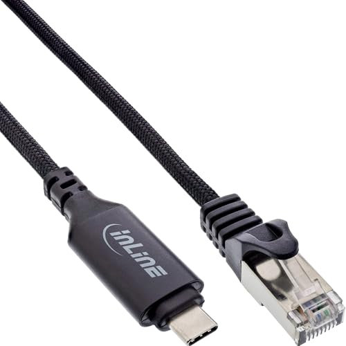InLine® Cavo adattatore di rete USB 3.2, USB-C a RJ45, Gigabit LAN, Cat.6, connessione Ethernet per notebook, tablet, switch, 2 m, 33381A