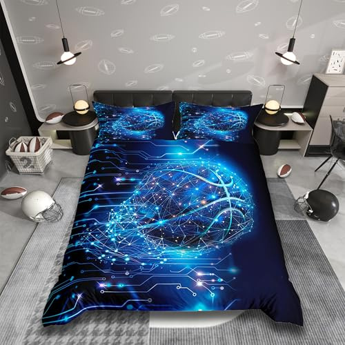 Homemissing Blauer Neon Basketball Bettwäsche Set 155x220cm für Jungen Jugendliche Mädchen Geometrische Streifen Linie Bettbezug Geometrie Ball Spiele Betten Moderne Kunst Schlafzimmer Dekor