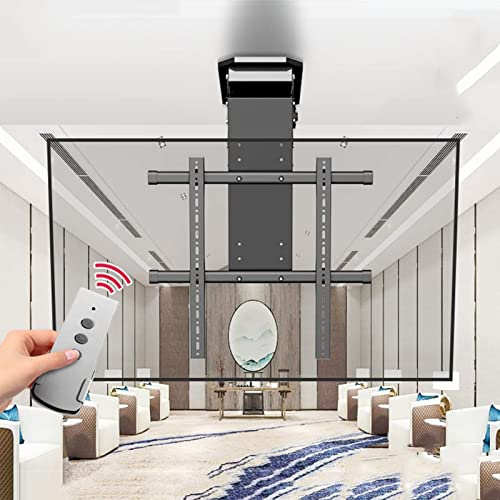 ZJXANMZ Motorized Ceiling TV Mount for 50-90 Inch TVs Hidden Drop Down Lift with Remote & Switch Control Adjustable TV Stand Premium Black Finish Space-Saving Solution