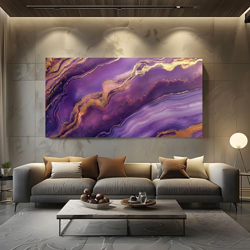 ZORYAN Groß Leinwand Bilder für Schlafzimmer Deko Luxuriös Marmor XXL | Kunstdruck mit Abstrakt Achat Wanddeko Modern Lila Gold Wandbilder - Modern Decor Canvas Ungerahmt 60x120 cm