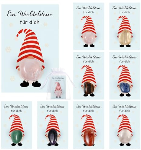 Geiserailie 8 Pietre Magiche a Forma di Nani, Circa 2-2,5 cm Set di Pietre Portafortuna con Biglietti di Natale e Sacchetto in Organza Regalo di Natale Regalo per Calendario dell'Avvento