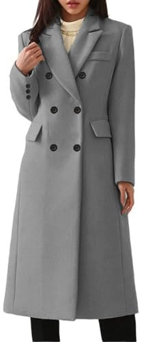 Wintermantel Damen Lang Elegant Wollmantel Damen Winter Mantel Frauen A-Linie Winterjacke Damen Warm Wintercoat Revers Parka Mit Knöpfen Coat Winddichter Trenchcoat Tweed Jacke Outwear