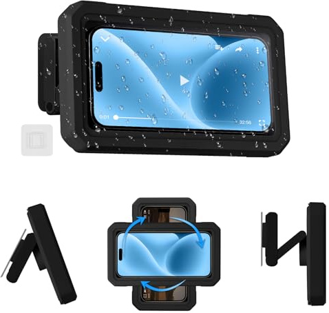 HOTUT Funda Impermeable Móvil para Ducha, 480° Rotación Ajustable Caja de Teléfono para Ducha, Soporte Pared de Baño Smartphone, Caja para Teléfono de Teléfonos Menos 7 Pulgadas
