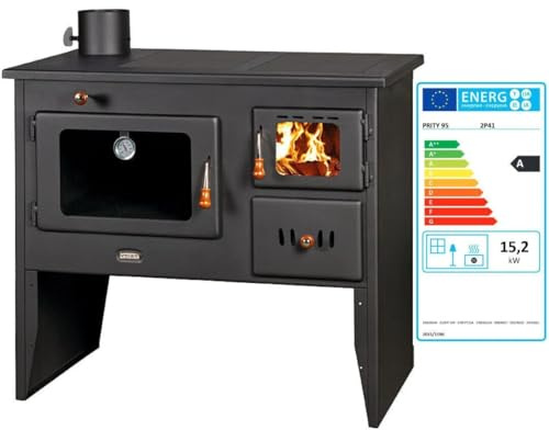 Prity 2P41 Holzofen mit 2 Kochplatten, links öffnend, mit Backofen, linke Tür, CE-zertifiziert, Doppelkochfeld, Bauernhaus-Herd