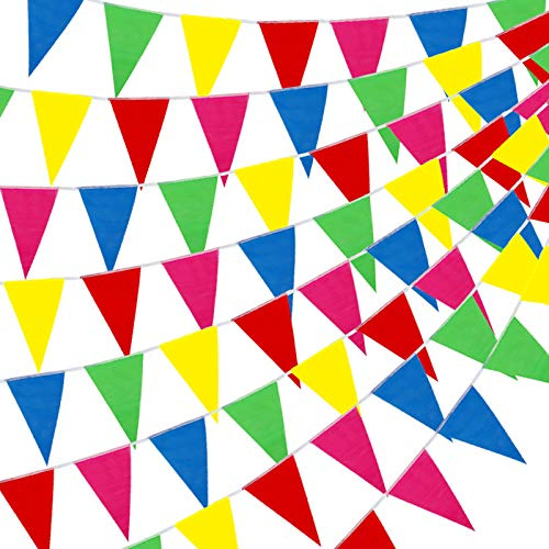 YGEOMER 300pcs Colorful Pennant Banner Flags, 375ft Multicolor Banners Carnival Decorations Supplies for Party Birthday and Shops Decorations