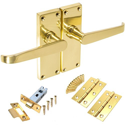 Polished Brass Straight Interior Door Handle Set - Internal Victorian Latch Kit