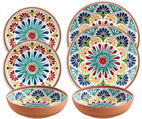 Purely Home Rio Medallion - Outdoor/Camping/BBQ Dinnerware Plastic/Melamine Set for 2 (6 Piece)