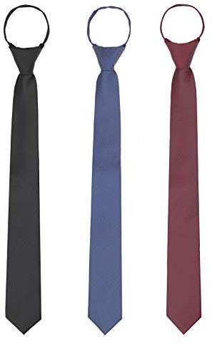 WANYING 3 × Herren Reißverschluss Krawatten 6cm Schmale Vorgebundene Krawatten Casual Business Länge 54cm - Schwarz & Dunkelblau & Bordeaux