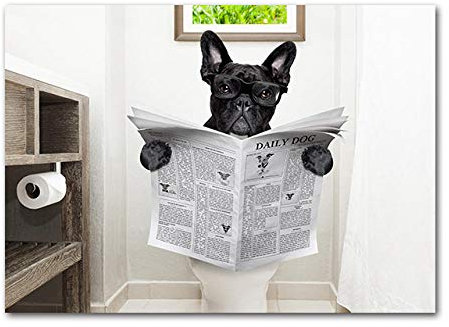 WJWGP Salle De Bains Murale Art Affiche Chien Lecture Journal CréAtivité Toile Tableau Peinture DrôLe Chien Toilette Murale Tableaux Moderne WC Decoration De La Maison 40x60 Cm Pas De Cadre