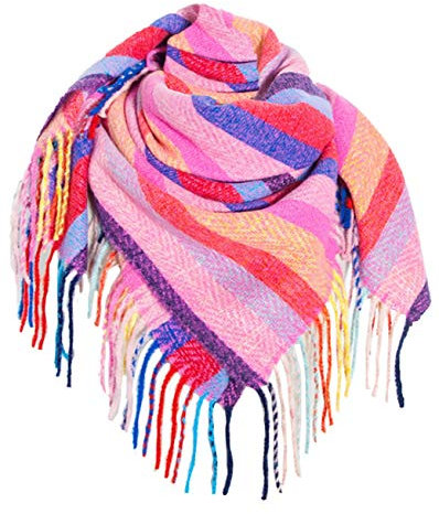 Jacyren Damen Schal Kariert übergroßer Quadratisch Deckenschal Herbstschal Winterschal Karo Tartan Streifen Plaid Muster XXL Oversized Fransen Poncho 40+ Farben Stil XXL Schals (Schal A24)