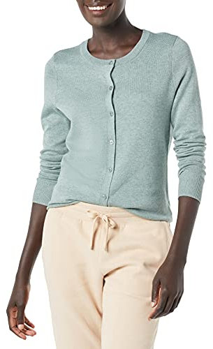 Amazon Essentials Cardigan Girocollo Leggero (Taglie Forti Disponibili) Donna, Verde Salvia Puntinato, XS
