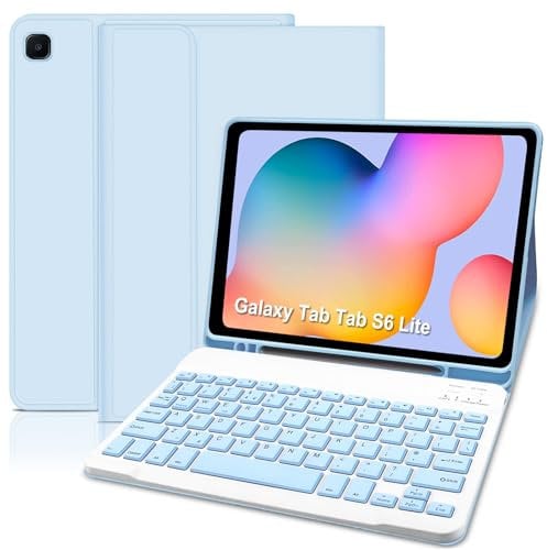 Keyboard Case for Samsung Galaxy Tab S6 Lite 10.4 2024/2022/2020, Built-in S Pen Holder, Slim Smart S6 Lite Case with Bluetooth Keyboard for Galaxy Tab S6 Lite (SM-P620/P625/P615/P619), Blue