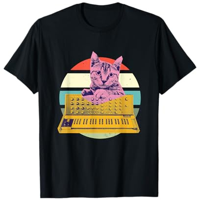 Retro Vintage Katze spielt Analog Synthesizer Techno Music T-Shirt