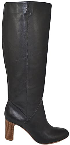 Stivale Donna Nero in Vera Pelle di Nappa con Suola e Tacco Comodo in Cuoio Zip Lunga Liscio Rigido Moda Handmade Glam (41 EU)