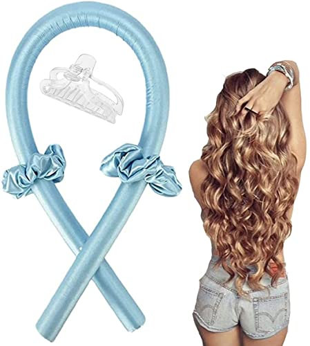 Heatless Curling Rod Stirnband, Heatless Lockenwickler Stirnband für langes Haar mit Haarnadel, DIY Haarstyling-Tools für langes mittleres Haar, Geschenk für Frauen blau