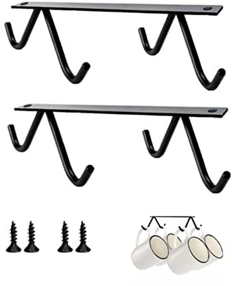 YYAOGAGNG 2 Pack x 4 Hook Coffee Cup Hangers Tea Cup Organizer & Drying Rack for Mugs Coffee Cups Beer Mug & Kitchen Utensils Display Under Cabinet Hanging Rack