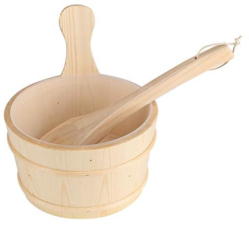 Asixxsix Saunaeimer, Saunaeimer aus Holz mit Schöpfkelle Badezimmer Naturholzeimer Schöpfkelle Set für Sauna SPA Badezubehör, mit Kiefernholzeimer, Kunststoffeinlage, Schöpfkelle