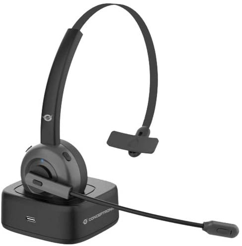Conceptronic POLONA03BDA Kabelloses Bluetooth-Headset mit Ladedoc & Bluetooth USB Audio Adapter, Schwarz