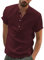 YAOBAOLE Linen Shirts for Men Henley Beach Shirt Men Vacation Shirts Short Sleeve Wine Red M