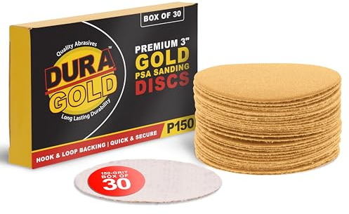Dura-Gold Premium 3 Gold Hook & Loop Sanding Discs - 150 Grit (Box of 30) - High-Performance Medium Cut Abrasive Sandpaper Discs - For DA Sanders Drill, Sand Automotive Paint Filler, Woodworking Wood