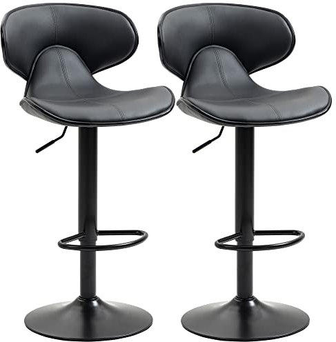 HOMCOM Adjustable Swivel Bar Stools Set of 2, Barstools with Footrest and Backrest, Steel Frame Gas Lift, for Kitchen Counter Dining Room, Grey