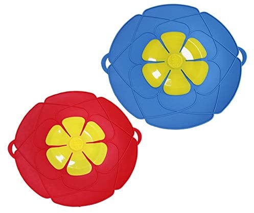 RUNUP 2 Pack Silicone Spill Stopper Lid Cover, Boil Over Safeguard Lids, Prevent Pot From Boiling, Multi-Function Kitchen Tool Kitchen Gadgets, 10.2 Inch and 11 Inch Red + Blue