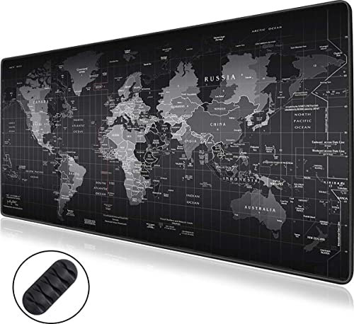 WURK Scheibtischunterlage [Weltkarte] - Premium Qualität Schreibtischunterlage Inklusive Kabelclip - Mauspad - Große Schreibunterlage - Mauspad XXL - Rutchfeste Unterlagenmatte (90 cm x 40 cm)