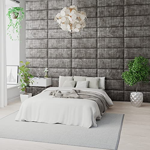 Aspire Beds EasyMount Klett-Polsterpaneele zur Wandmontage, modulares DIY-Kopfteil, Akzent-Wandpaneele, Distressed Samtstoff – Schiefer, 4 Stück Wandpaneele, 76 cm breit