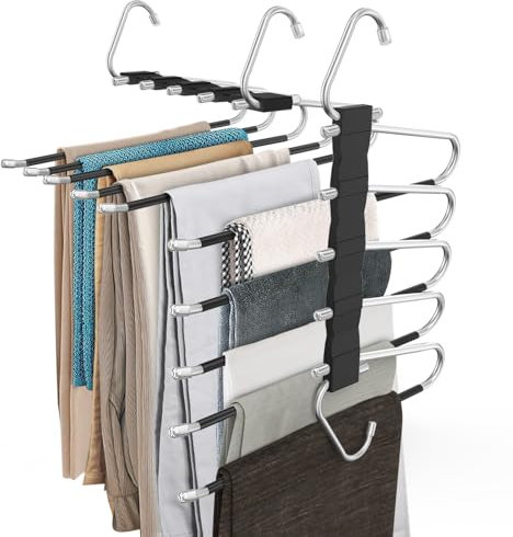 Loretoy Hosenbügel, platzsparend, rutschfest, multifunktional, verdicktes Edelstahlrohr, Zwei Hängemodi, geeignet für Jeans, Hosen, Röcke, Schal, schwarz, 2 Stück