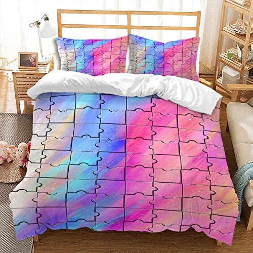 huitutu Bettwäsche Set 135x200cm 2 teiliges Mikrofaser Bettwäsche Farbe pflegeleicht Farbe 3D Puzzle Muster Bettbezug und 1 Kissenbezug 80x80cm