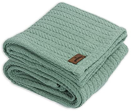 Puckdaddy Strickdecke Ilvy | Babydecke in Jadegrün | Zopfstrickmuster | Baby Geschenk-Set zur Geburt | 1 Babydecken (72x100 cm) | 100% Baumwolle | Oeko-TEX geprüft