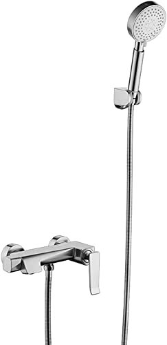 Badewanne Wasserhahn, Messing Badewannenarmatur Mit 3 Funktions Handbrause, Wandmontage Duscharmatur Set Mit Edelstahl Brauseschlauch Und Drehbarem Halter,Matte Black (Color : Silver Silber)