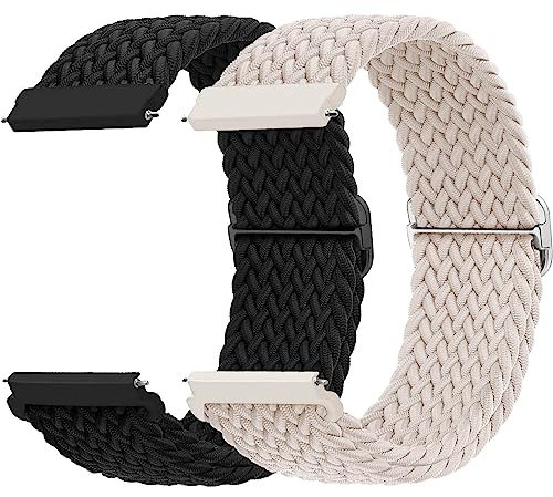 Bracelet pour Samsung Galaxy Watch 7/6/4/5/FE 40mm 44mm/Active 2/5 Pro 45mm/3 41mm, 20mm Bracelets Nylon pour Garmin Vivoactive 3/4s/Forerunner 245/Venu Sq 2/2 Plus/pour Amazfit Gts 2/4 Mini,2PCS