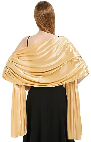 Vijamiy Satin Chiffon Stola Damen Festlich,Stola Für Abendkleid Farbenfrohe Eleganz Weicher Schultertuch Für Brautkleider、Party、Hochzeit、Geschenk(Gold