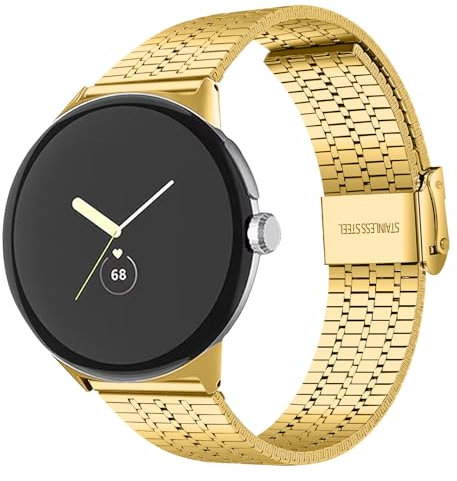 RuiRdot Uhrenarmbänder kompatibel mit Google Pixel 1 /Google Pixel 2 Metallband, Ersatzband für Frauen Männer Schlankes Edelstahl Verstellbares Accessoire Armbänder (Gold)