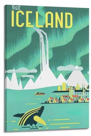 LYER Vintage Travel Visit Island Poster Wandkunst Druck Retro Ästhetische Raumdekoration Malerei Leinwand Home und Büro Dekorationen 20 x 30 cm Rahmen Stil