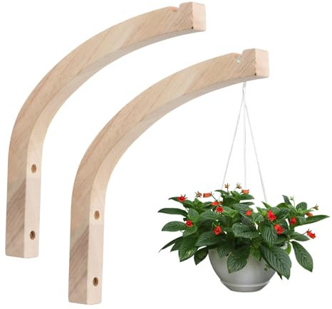 PTJJXA 2 Stück Wandhalterung Blumenampel Holz, Pflanzen Pflanzer Hängend Wandhaken, Holz Pflanzenaufhänger Innenbereich, Wandmontage Hängende Pflanzenhaken für Pflanzgefäße, Laternen