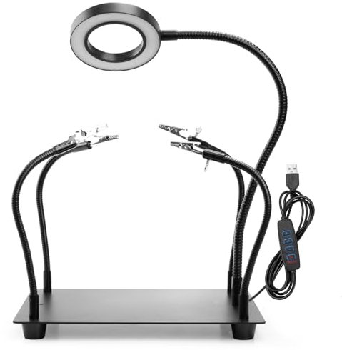 Löthilfe Dritte Hand Dritte hand Löten mit 5X Lupe Licht, Lötstation mit 4 flexibel Arme, Löthilfe für Schweißer, Schmuckhersteller, Handwerk, Liebhaber
