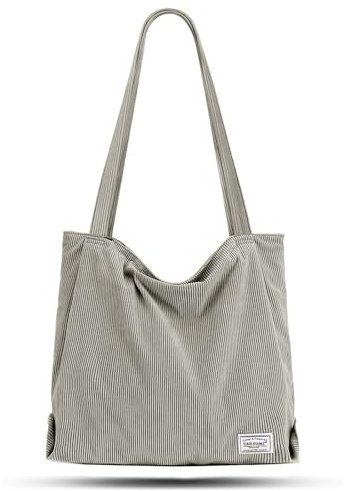TANTOMI Shopper Tasche Damen, Tote Bag mit Reißverschluss aus Cord, Shopper Damen Groß für Arbeit Büro Reisen Einkaufen Schule und Alltag(Grau).