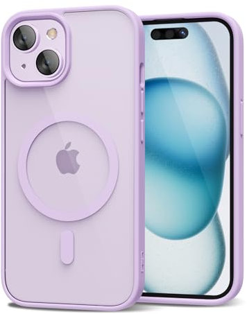 oakxco für iPhone 15 Hülle mit Magsafe Durchsichtig, Klar Magnetisch Induktives Laden Handyhülle Bunt Dünn Silikon & Transparent Hart Plastik, Cute Clear Case Handy Hülle für Mädchen, Lila Flieder