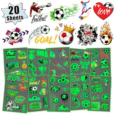 TatoYard Tatuaggi Calcistici per Bambini, 20 Fogli Luminosi Tatuaggi Temporanei Trasferelli per Bambini, Gadget Compleanno Bambina Regalini per Invitati e Fine Festa Regalo Bambina