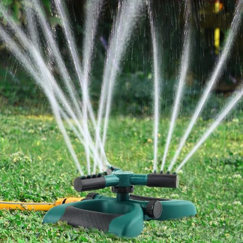 Darryy Aspersores de Riego Cesped, Rociador de Jardín, Juegos Jardin para Niños Exterior, Aspersor de Agua para Césped Giratorio Automático de 360 Grados, Aspersor Giratorio de 3 Brazos