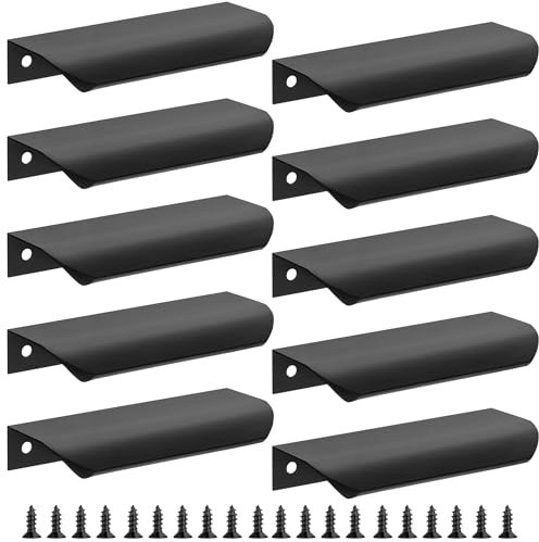 Malimali Lot de 10 poignées de placard de cuisine noires avec bords de doigt pour armoires et tiroirs, 120 mm, poignées de porte d'armoire modernes en aluminium pour salle de bain, noir mat