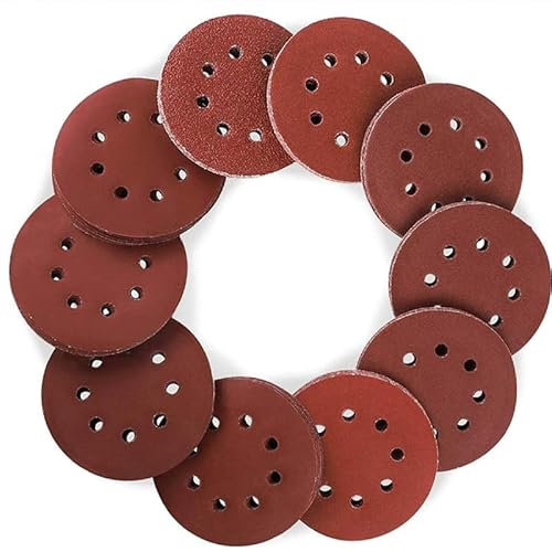 100 dischi abrasivi, 8 fori, 5 pollici, 125 mm, carta vetrata rotonda per levigatrice orbitale (10 x 40/60/80/100/120/180/240/320/400/800)