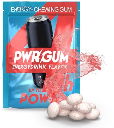 PWRGRUM Energy-Kaugummi Energy-Geschmack 4er Pack I Bis zu 4-Stunden Energie Boost I Zuckerfrei & Zahnpflegend I Ideale Alternative zu Energy-Drinks I Gönn dir natürliche Power mit jedem Kauen!