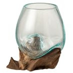 J-Line Vase sur Pied Gamal Bois/Verre Recyclé Naturel/Transparent Medium